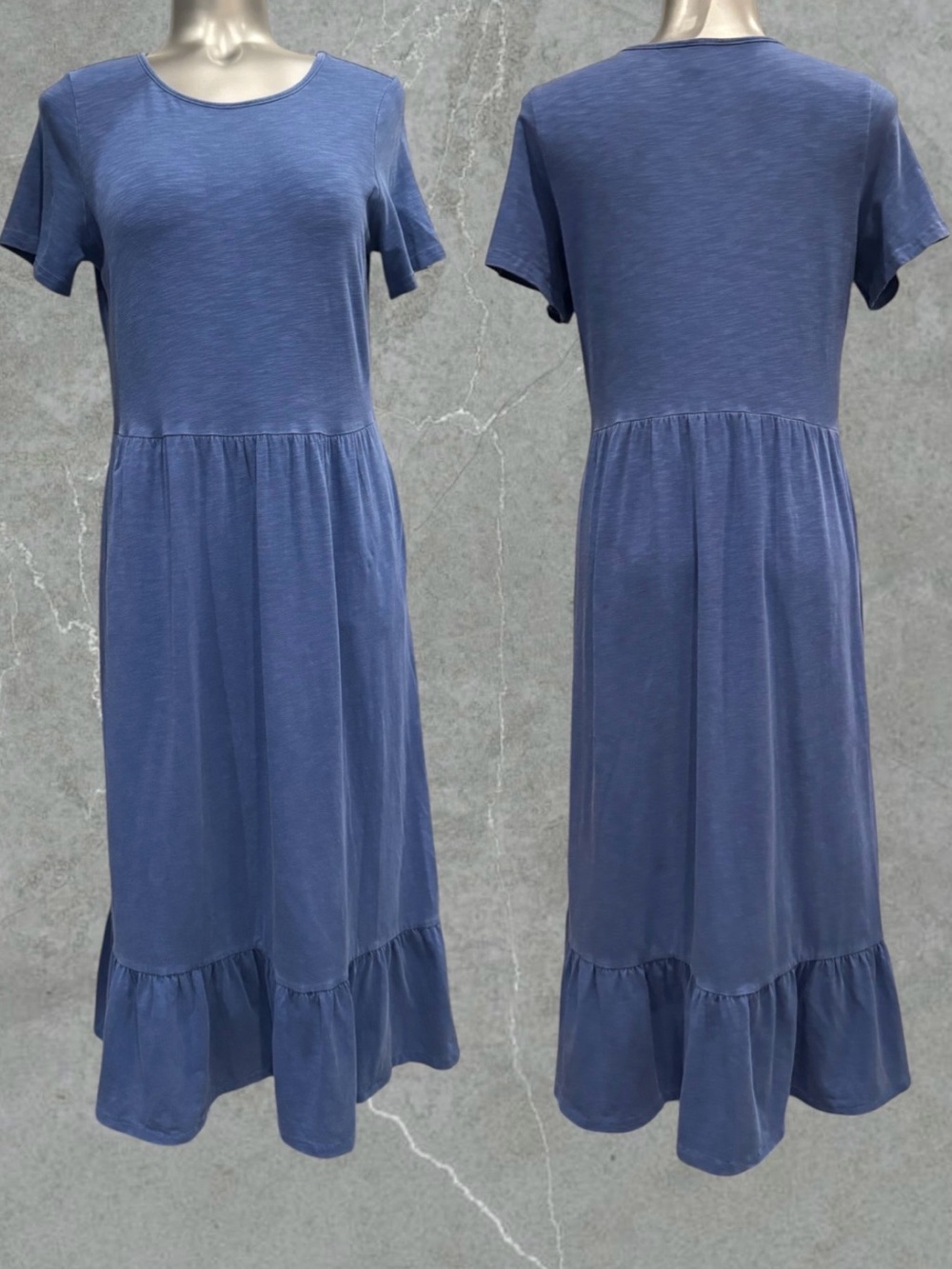 $10 Add-on | Blue Short-Sleeve Midi Dress with Ruffled Hem - Picture 5 of 15